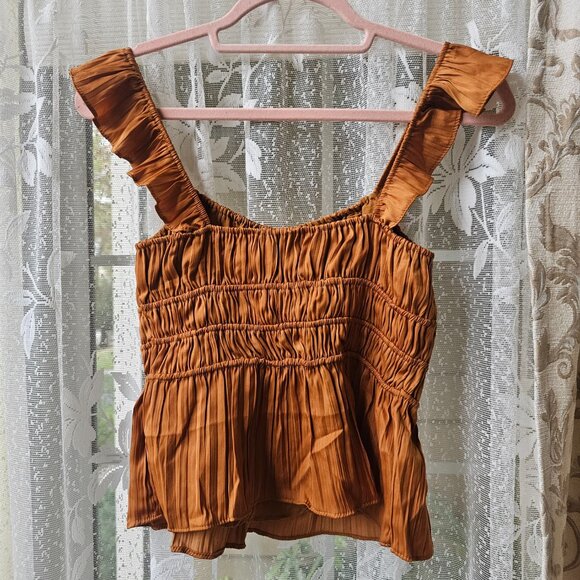 NWT! Anthropologie Tiered Ruffled Lined Tank, XXS, Honey/Caramel - Picture 4 of 10